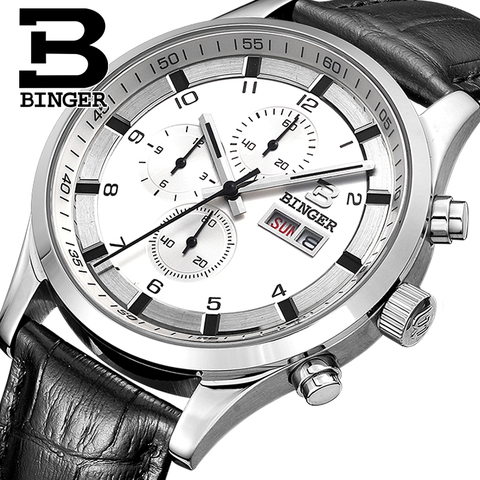 Suisse hommes montres saphir BINGER montre hommes marque de luxe Quartz homme montre étanche lumineux montres chronographe ► Photo 1/6