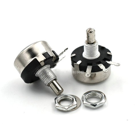 2 pièces WX110 WX010 10 Ohm-22 K Ohm 10R-22K 3 bornes à souder 6mm axe rond en métal potentiomètre enroulé à un tour ► Photo 1/1