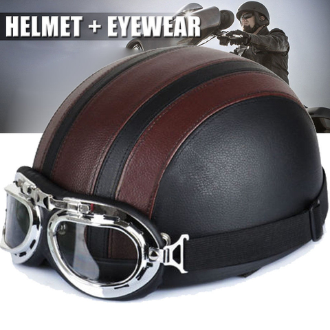 Demi-Casque de moto électrique, ouvert au visage, lunettes, visière pour Scooter, cyclisme, tourisme, vintage, pour Harley ► Photo 1/6