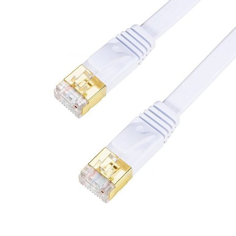 Câble plat de réseau de correction d'ethernet de 15 m 20 m 30 m Cat7, blindé (STP) avec la couleur blanche de connecteurs Rj45 sans Snagless ► Photo 1/6