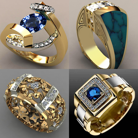 2022 nouveau bleu blanc Zircon pierre anneau mâle femelle jaune or bague de mariage bijoux promesse bagues de fiançailles pour hommes et femmes ► Photo 1/5