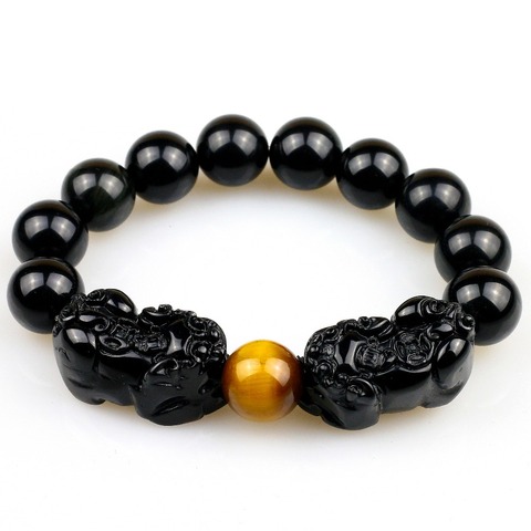 Bracelet de perles œil de tigre en obsidienne naturelle, couleur or Bracelet à breloques, bijou PIXIU Lucky Brave, énergétique pour femmes et hommes ► Photo 1/6