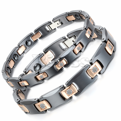 BONISKISS – Bracelet céramique en acier inoxydable pour homme et femme, bijou de bioénergie en pierre de Germanium magnétique, bijou de santé Simple ► Photo 1/1