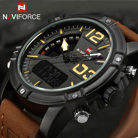 NAVIFORCE Montres Hommes Marque De Luxe Horloge À Quartz En Cuir Homme Sport Montres Armée Militaire Montre Sport Relogio Masculino 9095 saat ► Photo 1/6