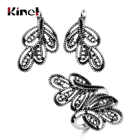 Kinel – ensembles de bijoux Vintage couleur argent, 2 pièces, anneaux de fleurs creuses et boucles d'oreilles en cristal, accessoires de luxe pour fête, cadeau ► Photo 1/6