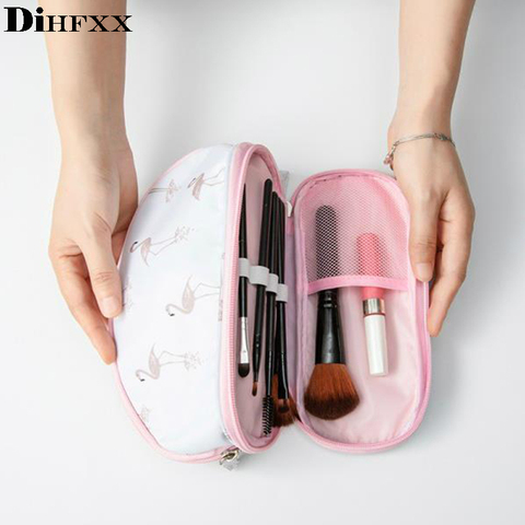 DIHFXX-sac à cosmétiques Portable flamant rose, pochette de maquillage de voyage à Double couche, sac à maquillage circulaire, organisateur de brosse pour femmes ► Photo 1/6