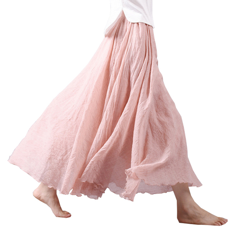 2022 Design de mode D'été Femmes Jupe Lin Coton Vintage Jupes Longues Taille Élastique Boho Beige Rose Maxi Jupes Faldas Saia ► Photo 1/6