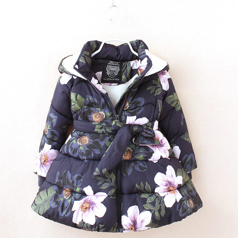 Vestes d'hiver pour les filles enfants de mode floral imprimé filles parka manteaux épais polaire chaud enfants filles vestes PT1025 ► Photo 1/6