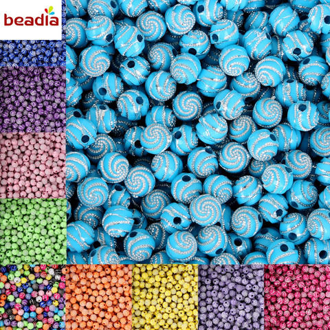 Perles d'espacement pour bracelets et colliers, 100 pièces/lot, diamètre 8mm, trou de 8mm 1.8mm, 13 couleurs, en acrylique brillant, boule ronde, perles d'espacement ► Photo 1/6
