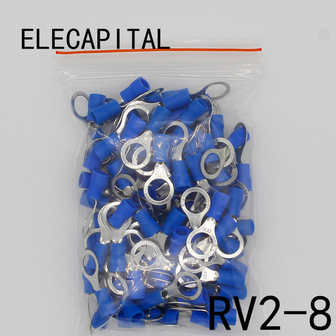 RV2-8 anneau bleu isolé terminal câble fil connecteur 100 PCS/Pack costume 1.5-2.5mm câble électrique sertissage Terminal RV2.5-8 RV ► Photo 1/2