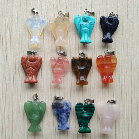 Pendentifs en pierre naturelle mixte, 12 pièces/lot, breloques ange sculptées, pour la fabrication de bijoux, vente en gros, livraison gratuite ► Photo 1/5