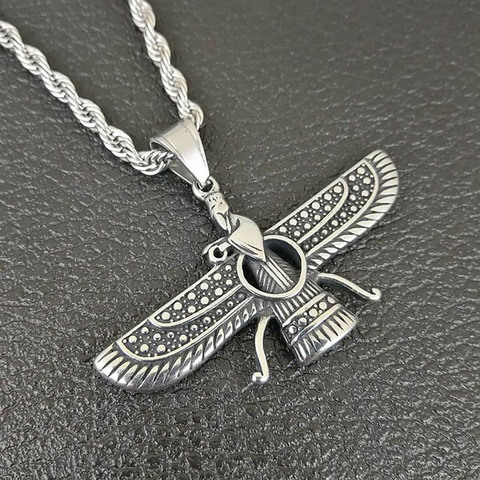 Collier Vintage avec pendentifs en acier inoxydable 316l pour hommes et femmes, Style Punk Iran, Faravahar Ahura Mazda ► Photo 1/6