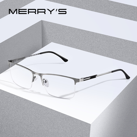 MERRYS-lunettes pour hommes, monture en alliage de titane, monture carrée, pour myopie, Prescription, demi optique, S2064 ► Photo 1/6