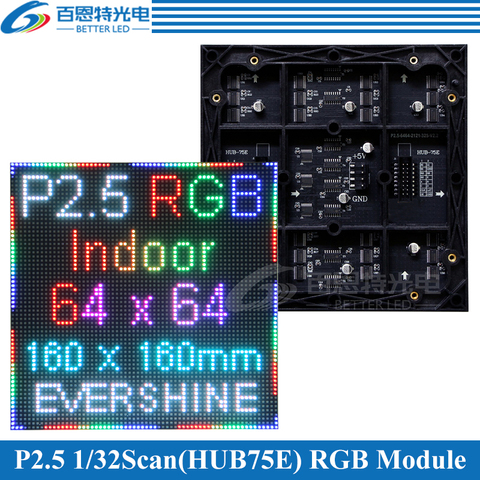 160*160mm 64*64 pixels 1/32 Scan 3in1 RGB P2.5 Intérieure Pleine couleur LED module D'affichage ► Photo 1/4