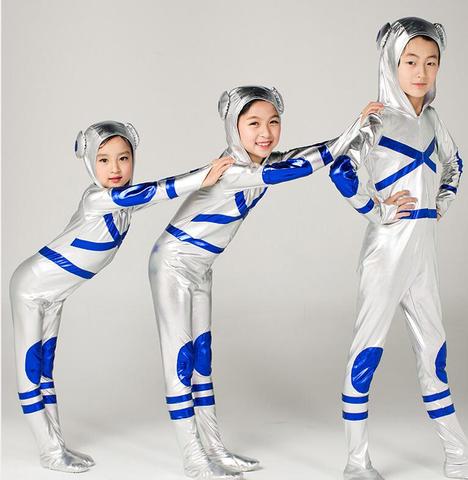 Costume d'astronaute Cosplay pour enfants, combinaison de scène argentée, barboteuse pour garçons et filles, Costume de danse moderne, tenue d'halloween ► Photo 1/5