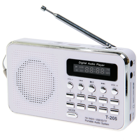 Offre spéciale T- 205 FM Radio Portable HiFi carte haut-parleur numérique multimédia MP3 musique haut-parleur blanc Camping randonnée Sports de plein air ► Photo 1/6