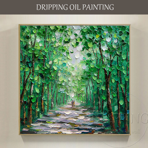 Peinture à l'huile de paysage vert abstrait moderne sur toile, peint à la main de haute qualité, couteau de texturation ► Photo 1/5