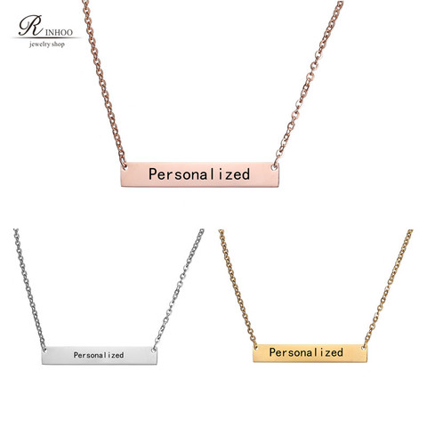 Personnalisé blanc barre pendentif collier 3 couleurs en acier inoxydable personnalisé nom plaque collier peut graver mot lettres bijoux ► Photo 1/5