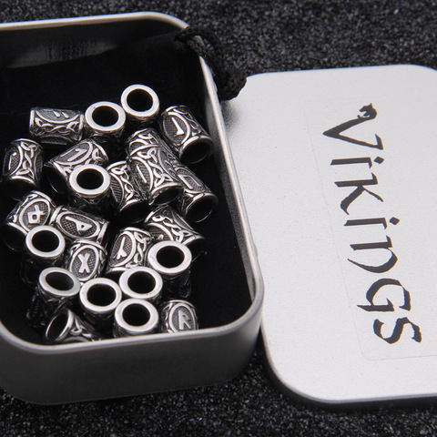 Kit de perles Viking Runes en acier inoxydable, 24 pièces, pour Bracelets, pendentif, collier, pour barbe ou cheveux ► Photo 1/5