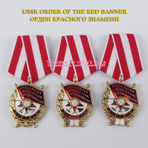 XDT0025 – banderole militaire de l'ordre de l'union soviétique, médaille de banderole rouge portant le numéro «2», médaille de banderole rouge urss avec le numéro «3» ► Photo 1/5