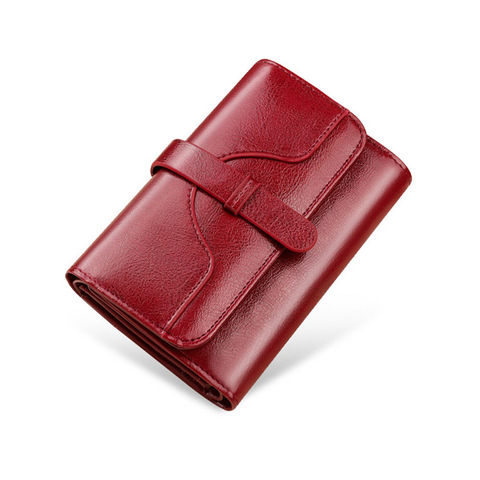 Portefeuille en cuir véritable pour femmes, porte-monnaie rouge Vintage court pour dames, porte-cartes jaune, porte-monnaie en cire d'huile ► Photo 1/6