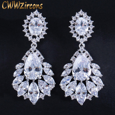 CWWZircons-lustre de mariée élégant en zircone, boucles d'oreilles goutte pendante, grande taille en cristal cubique, AAA + bijoux de mariage CZ202 ► Photo 1/6