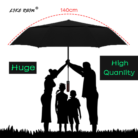 LIKE RAIN  140cm grands hommes affaires automatique parapluie pluie femmes forte coupe-vent Double couche pliant soleil Golf parapluie UBY30 ► Photo 1/6