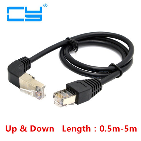 Cordon de raccordement pour réseau Ethernet Lan 0.5m/1m/2m/3m/5m, coude haut et bas coudé à 90 degrés, 8P8C FTP UTP Cat 5e ► Photo 1/1