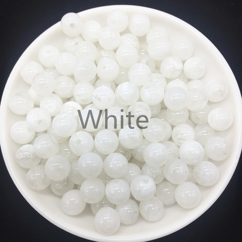 Perles rondes acrylique 6 8 10mm, nouvelles perles amples pour la fabrication de bijoux, Bracelet à bricoler soi-même blanc ► Photo 1/1