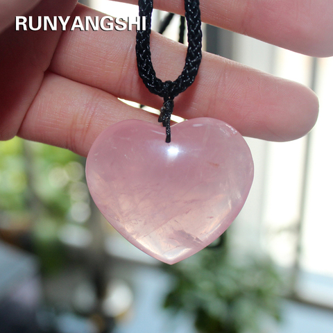 Pendentif en forme de cœur, pierre de guérison naturelle, Quartz Rose, cristal Rose, poudre, collier, bijoux, accessoires, 35mm ► Photo 1/6