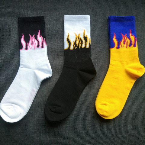 Sokken – chaussettes unisexes, flamme noir blanc jaune feu, nouveauté Hip Hop Harajuku, Skateboard Calceines Mujer Street Skarpetki ► Photo 1/6