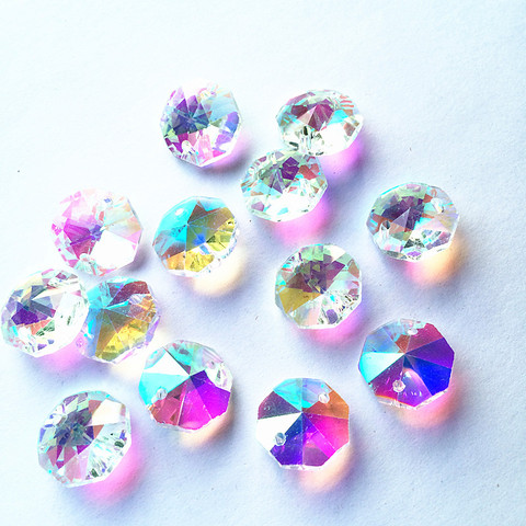 Lot de 2022 perles octogonales de couleur AB, de haute qualité, en verre cristal, composé de 2 trous, coupe et facettes, lustre, rideaux, 14mm, 200 pièces/lot ► Photo 1/4
