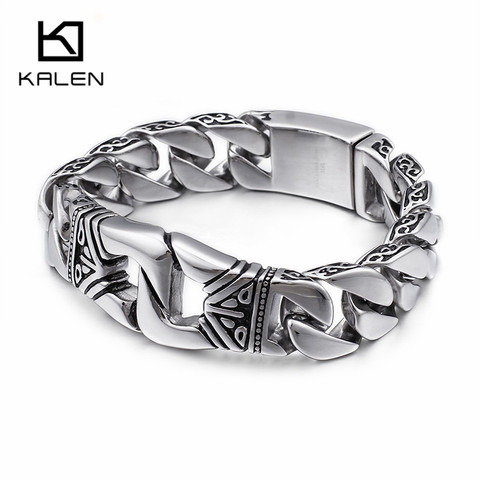 KALEN – Bracelets menottes en acier inoxydable pour hommes, 18mm, chaîne à maillons épais, bijoux accessoire ► Photo 1/6