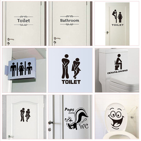 WC toilette entrée signe porte autocollants pour lieu Public décoration de la maison motif créatif Stickers muraux bricolage drôle vinyle Mural Art ► Photo 1/6