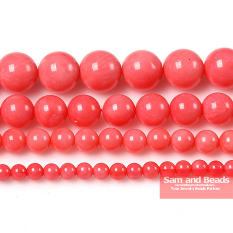 Perles rondes en corail rose de 4, 6, 8, 10, 12 ou 14mm, vente en gros, taille au choix de 16 pouces, livraison gratuite, PCB01 ► Photo 1/1
