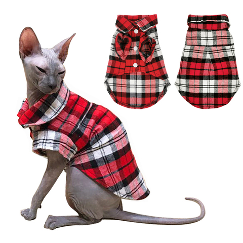 D'été Pour Animaux de compagnie Chat Vêtements Pour Petits Chats Sphynx Classique Plaid Chat Chemises Coton Chaton T-shirt Costumes Chiot Chien Chat Gilet vêtements ► Photo 1/6