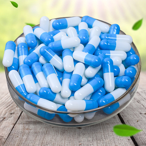 1000 pièces/lot livraison gratuite gélatine blanche bleue capsules vides, capsules de gélatine creuses, capsule de pilule vide, capsule de médicament 0 # ► Photo 1/2