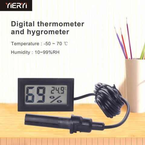 Numérique Mini thermomètre lcd C Hygromètre Réfrigérateur Congélateur indicateur de température et d'humidité Blanc incubator à œufs longueur du câble ► Photo 1/6