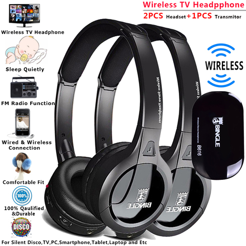 Bingle B616 2 pièces Casques/Set Extra Bass Sur L'oreille Auriculare Fone De Ouvido RF Sans Fil Casque Pour D'écoute Tv Théâtre Familial ► Photo 1/6