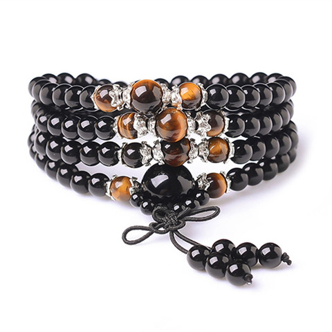 Bracelet naturel en Onyx de bouddha noir, pierre d'onyx 108, Bracelet multi-tours pour femmes, accessoires faits à la main ► Photo 1/6