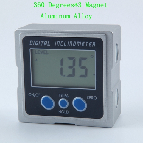 Inclinomètre numérique PRO 360 degrés, rapporteur électronique en alliage d'aluminium, trois bases magnétiques, boîte de niveau LCD, jauge d'angle ► Photo 1/6