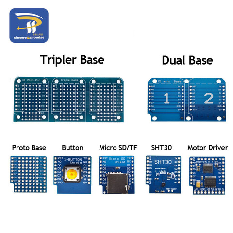 ESP8266 D1 Mini Pro WiFi développement NodeMcu Lua bouton moteur pilote Micro SD/TF SHT30 Proto carte double Base pour Kit de bricolage WeMos ► Photo 1/6
