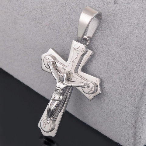 Collier avec pendentif croix jésus, 3 couches, en acier inoxydable, bijoux religieux de seigneur, vente en gros ► Photo 1/2