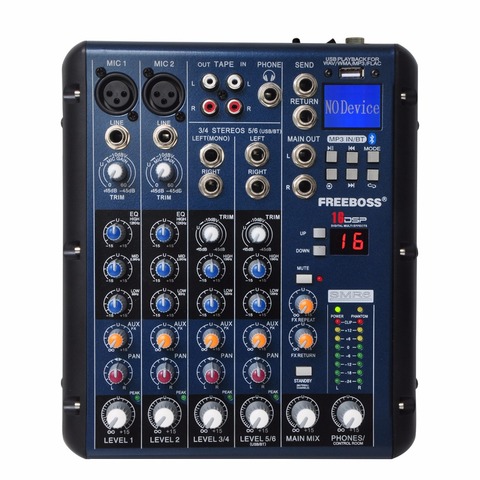 Freeboss – console de mixage professionnelle pour dj, SMR6, 2 Mono + 2 stéréo, 6 canaux, 16 DSP, karaoké, fête, église, école, enregistrement USB, Bluetooth ► Photo 1/6