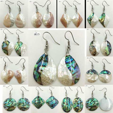 Paire de boucles d'oreilles en coquillage de nacre pour femmes, paire pendante en perles, Abalone de nouvelle-zélande, WFH640 ► Photo 1/6