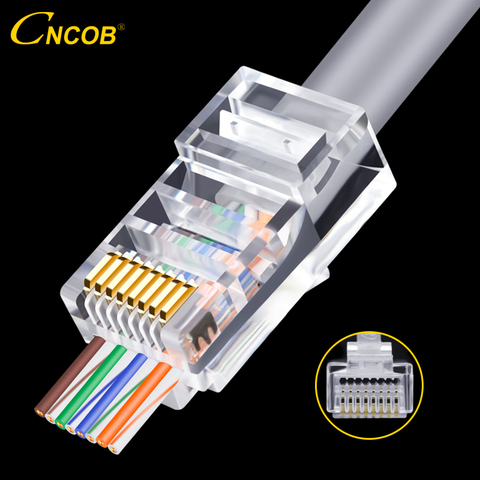 CNCOB-câble réseau perforé Cat5e, connecteur rj45, connecteur traversant le trou, 8P, 8 cœurs 100 pièces ► Photo 1/6