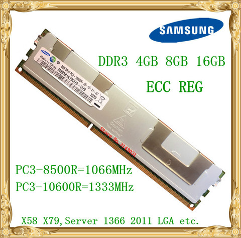 Samsung-carte mère Samsung DDR3, 4 go, 8 go, 16 go, 1066 MHz, 1333MHz, ECC REG DDR3 PC3-10600R 8500R, mémoire d'enregistrement RIMM RAM X58/X79, mémoire de serveur ► Photo 1/1
