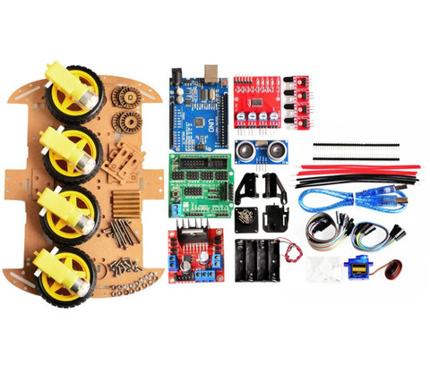 Nouveau moteur de suivi d'évitement Robot intelligent Kit de châssis de voiture encodeur de vitesse boîte de batterie 4WD module à ultrasons pour kit arduino ► Photo 1/5