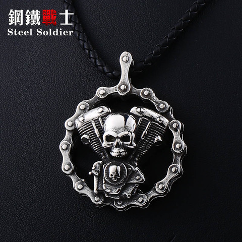 Soldat en acier punk crâne motos moteur pendentif acier inoxydable Rock Biker gothique croix hommes pendentif ► Photo 1/6