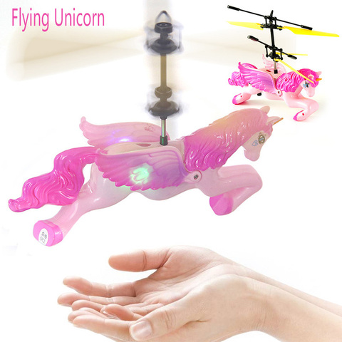 Jouets d'hélicoptère licorne pour enfants, cadeaux, jouets RC LED, Induction infrarouge, télécommande, licorne volante ► Photo 1/6